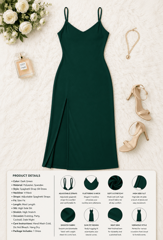 Emerald Green Bodycon Maxi Dress with Side Slit - JOLY 2330 - Mina Femme