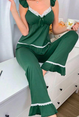 Femme 3012 Cotton Soft Long Pajama Set Sleeveless - Mina Femme