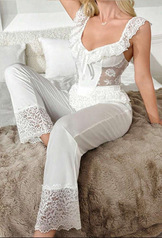 Femme 3064 Cotton Soft Long Pajama Set with lace - Mina Femme