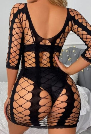 Fishnet Lingerie Dress – Sheer Mesh Mini Nightdress - Sklv 82539 - Mina Femme