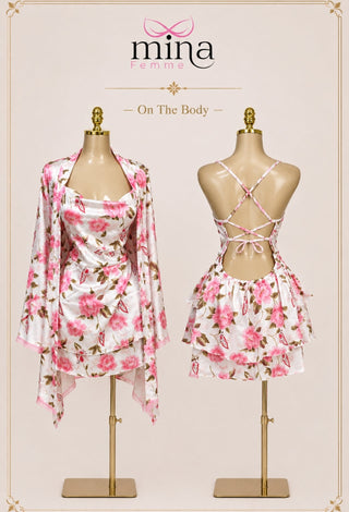 Floral Satin Lingerie Set with Matching Robe – Unpadded - W601 - Mina Femme