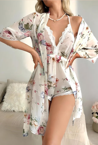 Floral Tulle Robe & Babydoll Set – 2 Piece Sheer Lingerie Eve 6922 I Mina Femme - Mina Femme