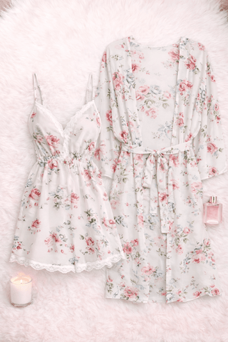Floral Tulle Robe & Babydoll Set – 2 Piece Sheer Lingerie Eve 6922 I Mina Femme - Mina Femme