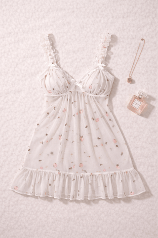 Floral Tulle Romantic Nightdress with Push up- Eve 6991 | Mina Femme - Mina Femme