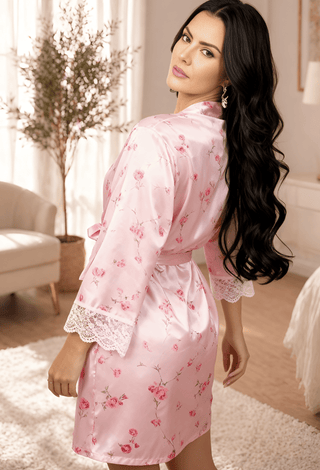 Floral Whisper Robe Women’s satin nightshirt - W703 | Mina Femme - Mina Femme