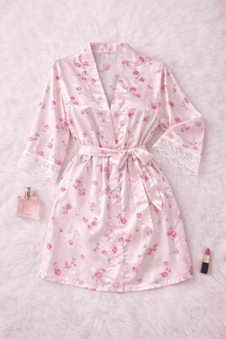Floral Whisper Robe Women’s satin nightshirt - W703 | Mina Femme - Mina Femme