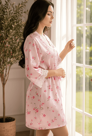 Floral Whisper Robe Women’s satin nightshirt - W703 | Mina Femme - Mina Femme