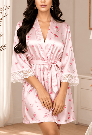 Floral Whisper Robe Women’s satin nightshirt - W703 | Mina Femme - Mina Femme