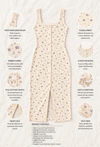 Ivory Floral Button-Front Midi Dress - Simple 5195 - Mina Femme
