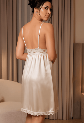 Ivory Grace Satin Nightdress | Women's Lace Trim Sleepwear - W310 | Mina Femme - Mina Femme