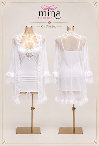 Ivory Romance Butter Lingerie & Sheer Tulle Robe Set - JOLY 2277 - Mina Femme