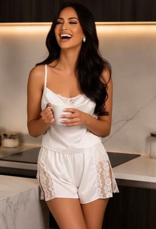 Ivory Satin Lace Short Set - W558 - Mina Femme