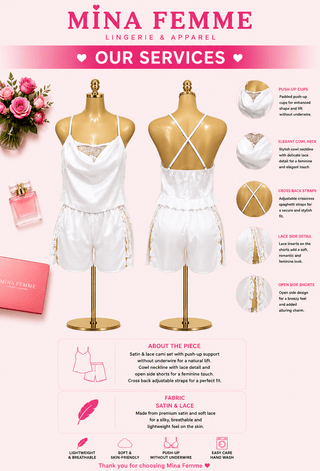 Ivory Satin Lace Short Set - W558 - Mina Femme