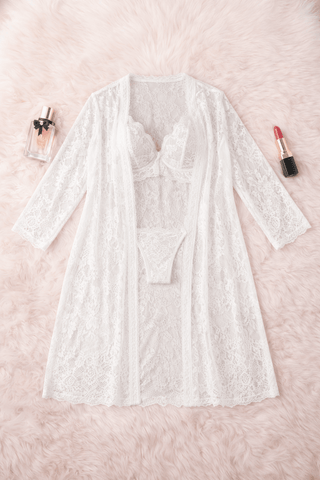 Lace Robe Lingerie, Bra, and Panty for Honey moon lingerie Set- R428 | Mina Femme - Mina Femme