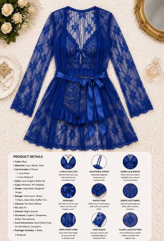 Lace Robe, Top, and Hot shorts - R372 - Mina Femme