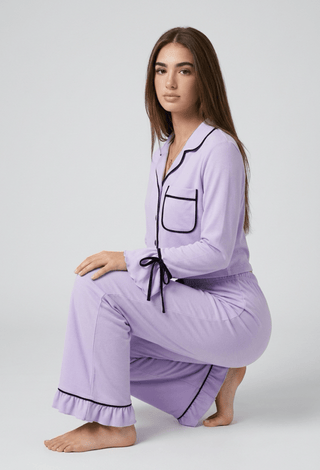 Lavender Contrast Trim Pajama Set - FEMME 4040 - Mina Femme