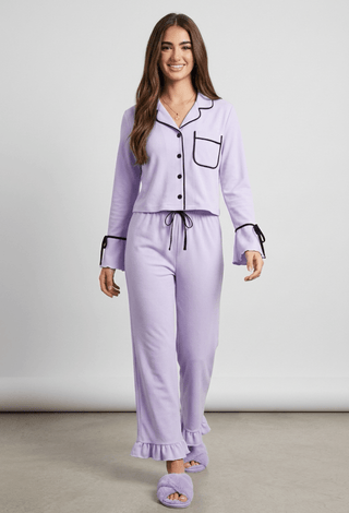 Lavender Contrast Trim Pajama Set - FEMME 4040 - Mina Femme