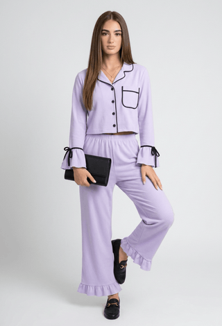 Lavender Contrast Trim Pajama Set - FEMME 4040 - Mina Femme