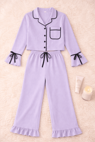 Lavender Contrast Trim Pajama Set - FEMME 4040 - Mina Femme