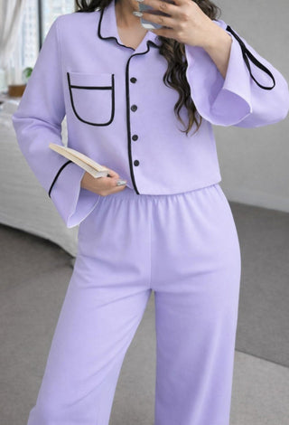 Lavender Contrast Trim Pajama Set - FEMME 4040 - Mina Femme