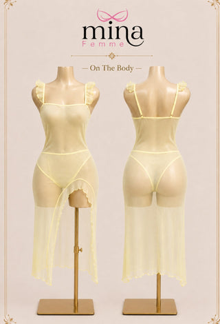 Lemon Glow Yellow Tulle Lingerie Dress – Non-Padded & Unlined - R543 - Mina Femme