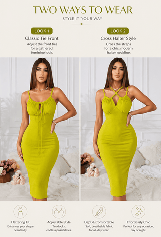 Limoné Ribbed Lounge Dress – Elegant Women's Homewear - Simple 5208 - Mina Femme