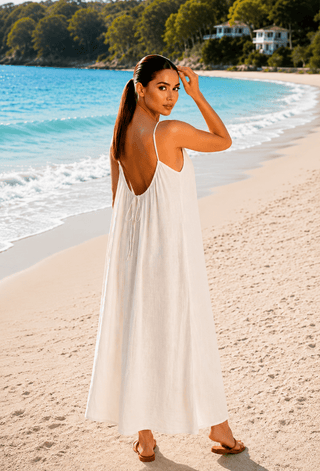 Linen Open-Back Lounge Nightdress - Linen 01 | Mina Femme - Mina Femme
