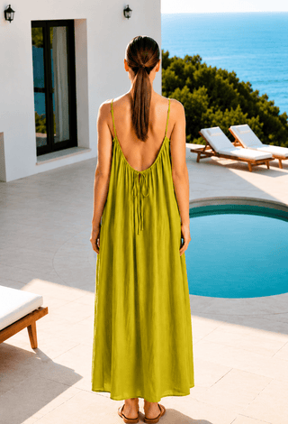 Linen Open-Back Lounge Nightdress - Linen 01 | Mina Femme - Mina Femme