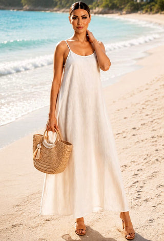 Linen Open-Back Lounge Nightdress - Linen 01 | Mina Femme - Mina Femme