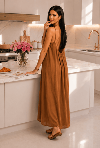 Linen Open-Back Lounge Nightdress - Linen 01 | Mina Femme - Mina Femme