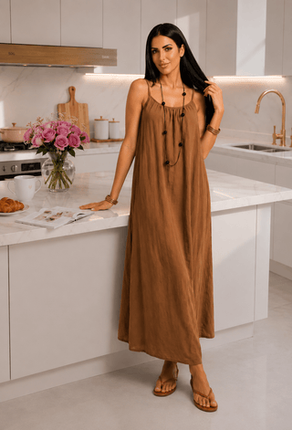 Linen Open-Back Lounge Nightdress - Linen 01 | Mina Femme - Mina Femme