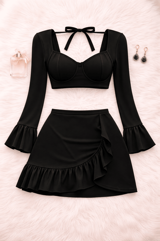 Lingerie set with bell sleeves and ruffled skirt - R409 | Mina Femme - Mina Femme