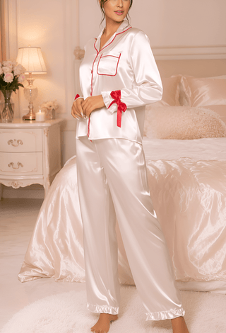 Luxury Bridal Satin Pajama Set | White Wedding Sleepwear - W535| Mina Femme - Mina Femme