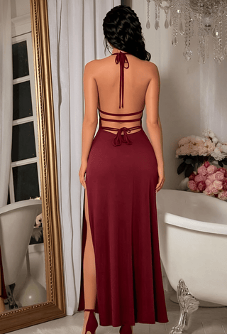 Luxury Burgundy Butter Evening Home Dress - JOLY 2356 - Mina Femme