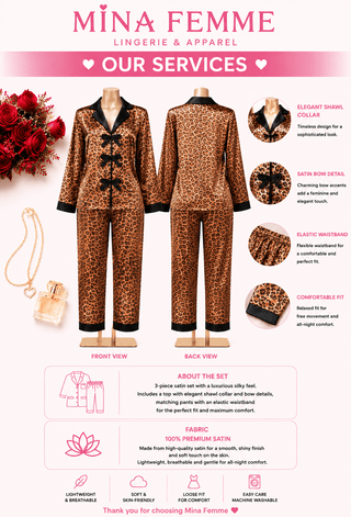 Luxury Leopard Print Satin Pajama Set for Women | Mina Femme - W660 - Mina Femme