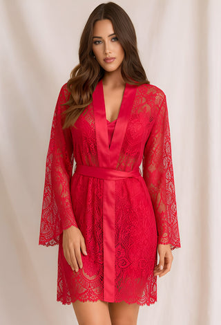 Luxury Navy Satin Nightwear Set with Lace Robe - W451 - Mina Femme