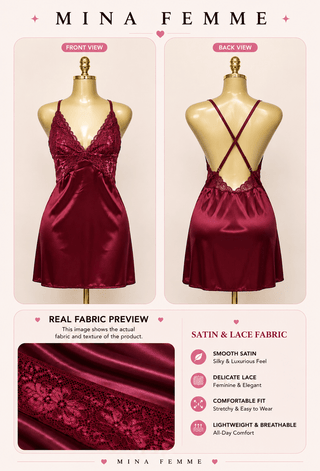 Luxury Satin Lingerie Set with lace - W187 - Mina Femme