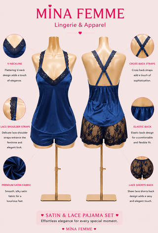 Luxury Satin Short Set Women's Satin Sleepwear - W583 | Mina Femme - Mina Femme
