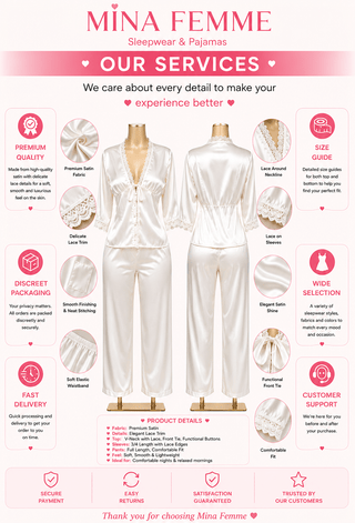 Luxury Soft Satin Pajama Set for Women – 2 Pieces Comfortable Sleepwear - W529 - Mina Femme