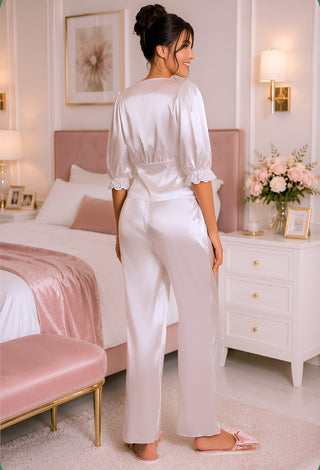 Luxury Soft Satin Pajama Set for Women – 2 Pieces Comfortable Sleepwear - W529 - Mina Femme