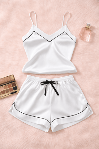 Luxury White Satin Pajama Set for Women - W308 - Mina Femme