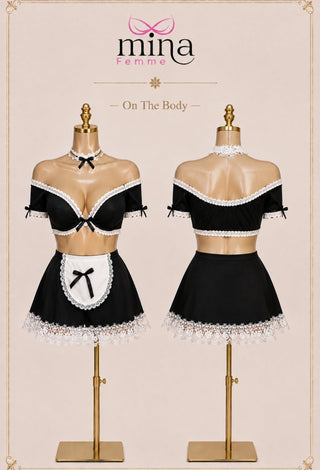 Maid Costume Lingerie Set in Butter Fabric with Lace – Unpadded - JOLY 2394 - Mina Femme