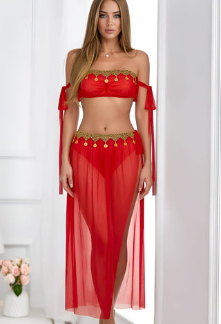 Mesh Dance Red Sheer Belly Dance Costume - Tatee t033 - Mina Femme