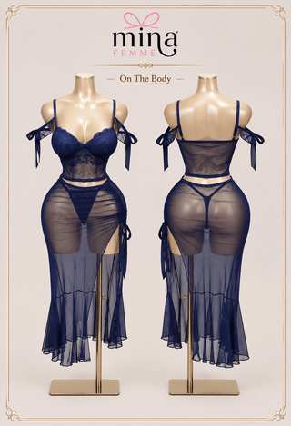 Midnight Allure Tulle & Lace Lingerie Set - R635 - Mina Femme