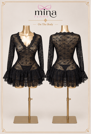 Midnight Desire Ruffle Lace Dress -R580 - Mina Femme