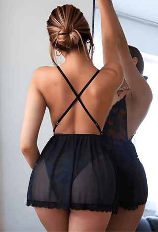 Midnight Kiss Babydoll Sheer Mesh & Lace Lingerie - R377 - Mina Femme