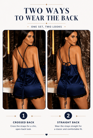 Midnight Lace Satin Short Pajama Set – Wire-Free & Non-Padded - W712 - Mina Femme