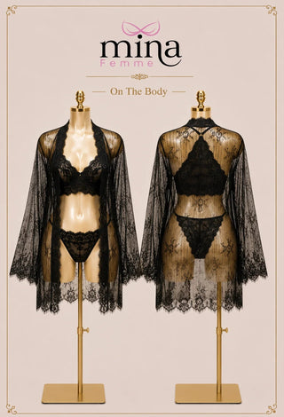 Midnight Romance 3-Piece Lace Lingerie Set – Wireless & Unpadded - R571 - Mina Femme