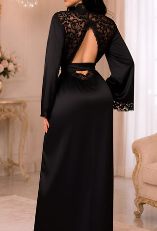 Midnight Romance Satin Lace Robe - W668 - Mina Femme