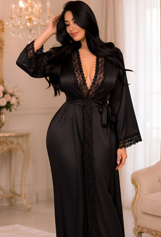 Midnight Romance Satin Lace Robe - W668 - Mina Femme